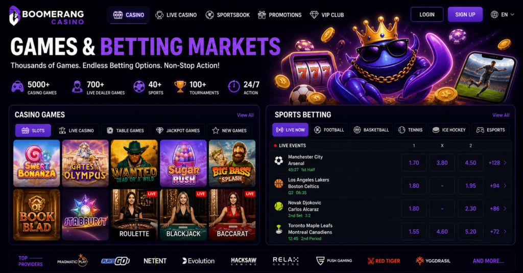 Boomerang Casino Games & Betting Markets Page