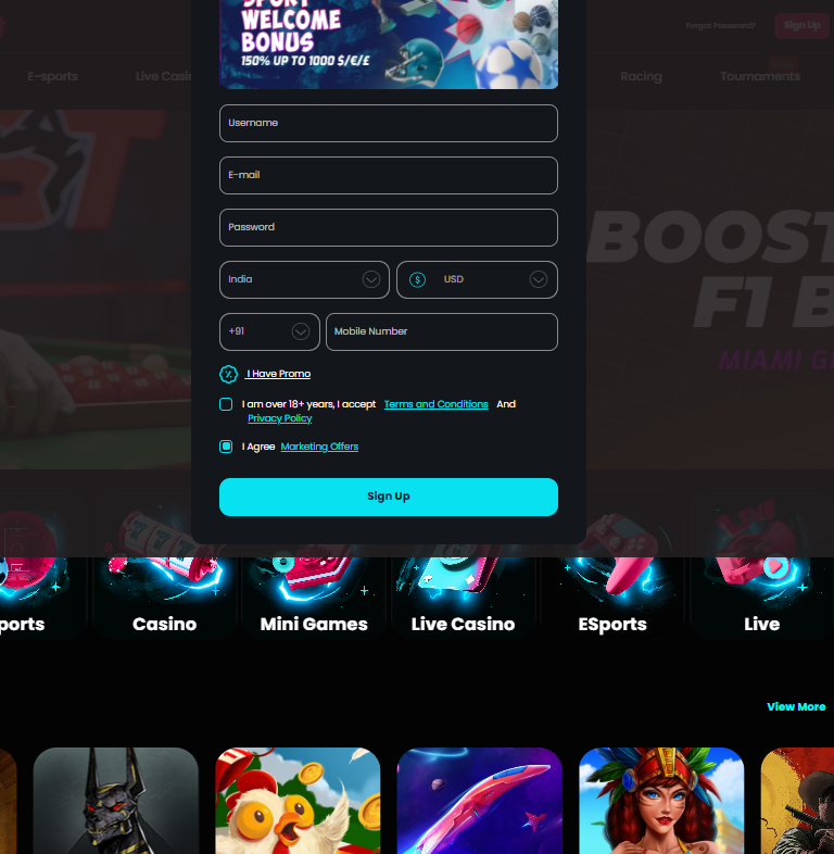 Cocmobet Casino SignUp Page